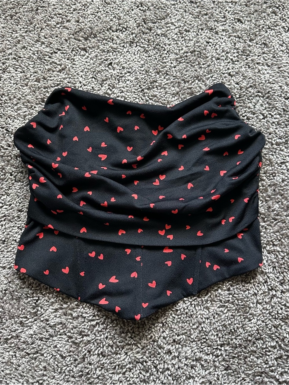 Blue Blush Black Crop Top with Red Heart Print